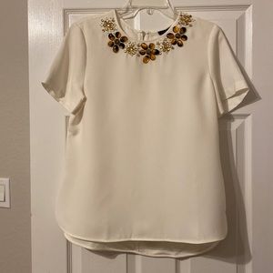 Ann Taylor Cream Blouse with Beaded Collar
